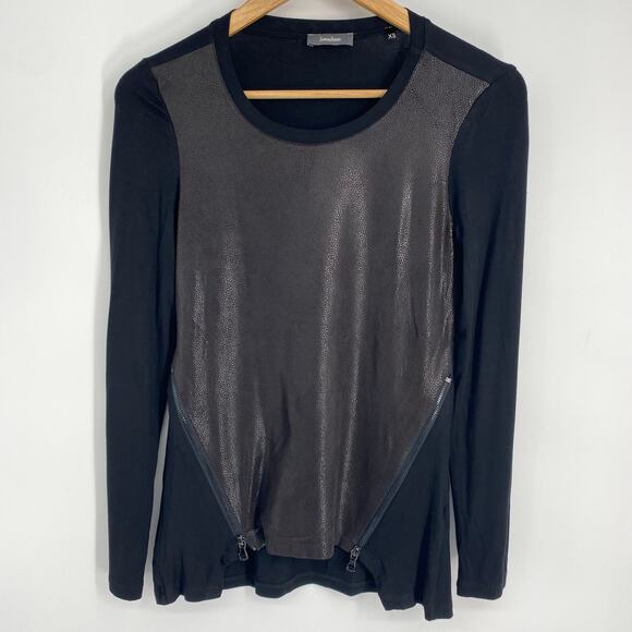 Neiman Marcus Top Women’s XS Faux Leather Zipper Details Moto Mob Wife - Picture 1 of 8